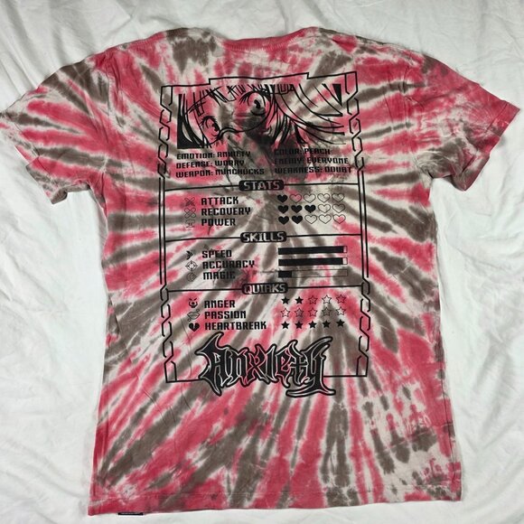 Broken Promises Anxiety Tie Dye Mens Large Pink Brown Shirt Anime Casual Expos - Picture 2 of 9